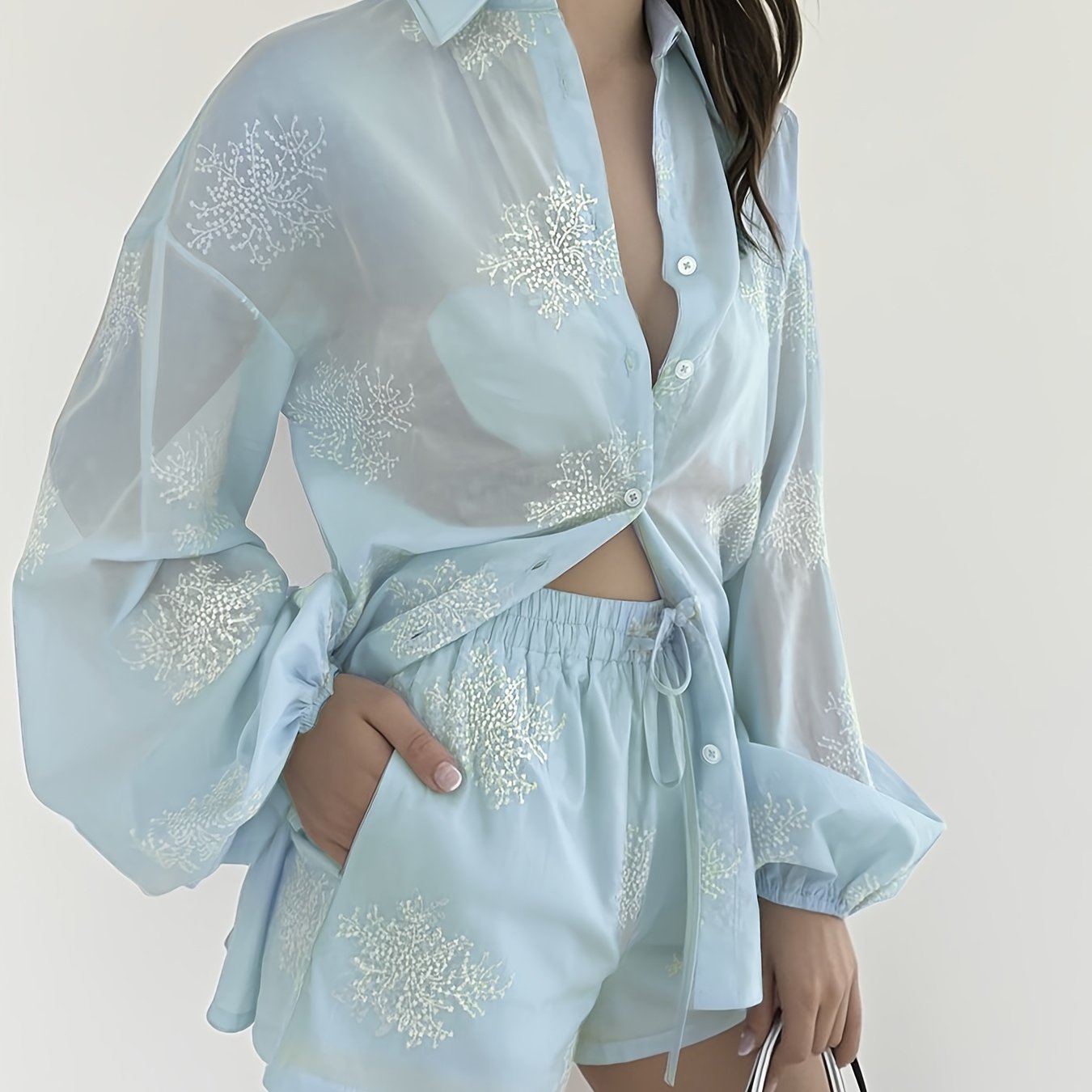 Delicate blue Top and Shorts Set