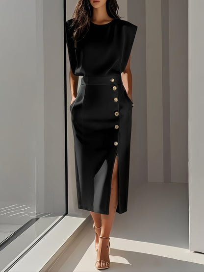 Elegant Button Office Dress