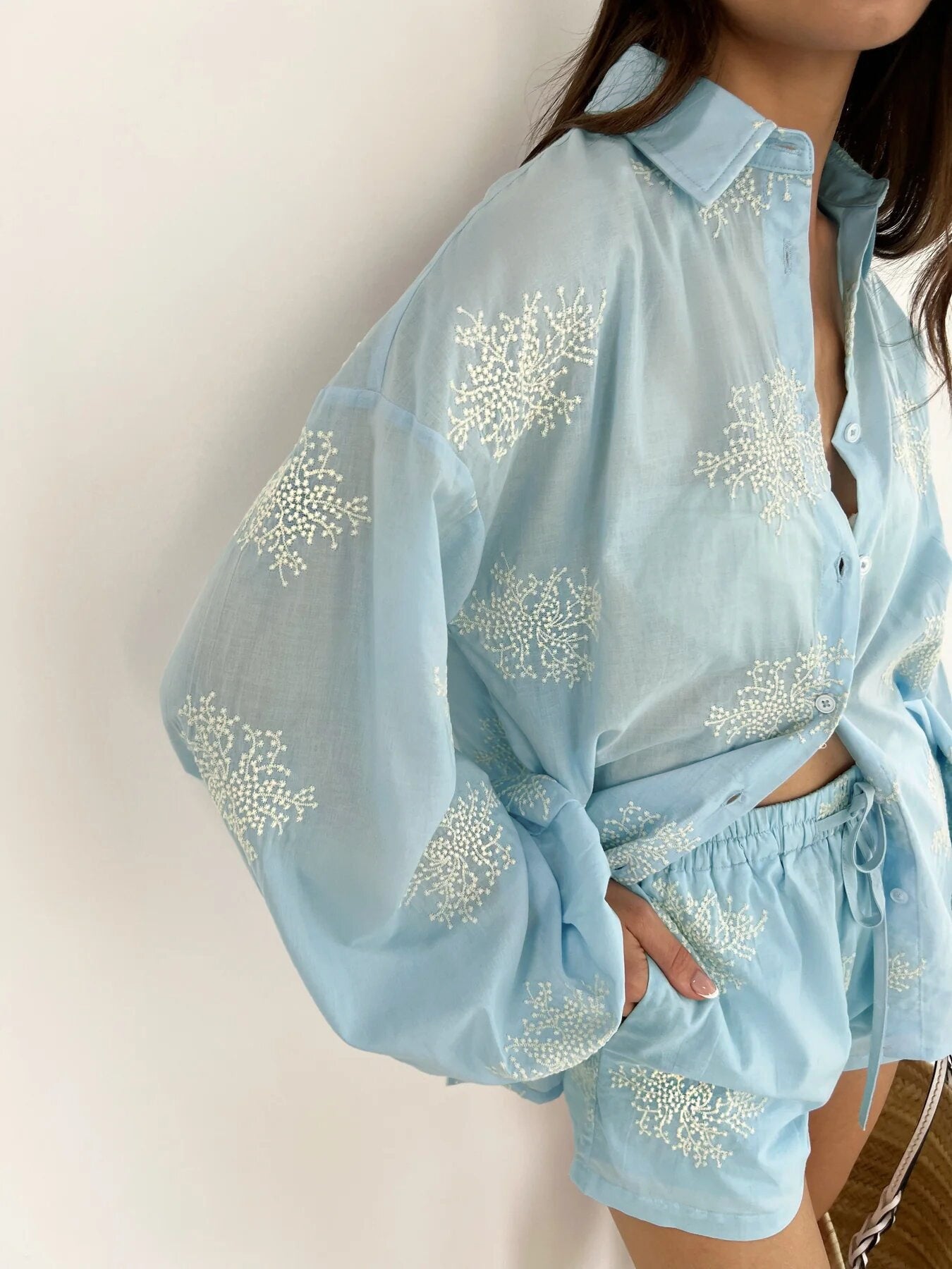 Delicate blue Top and Shorts Set