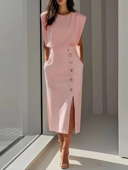 Elegant Button Office Dress