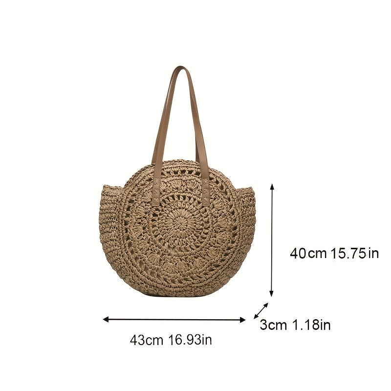 Round Embroidered Beach Straw Bag