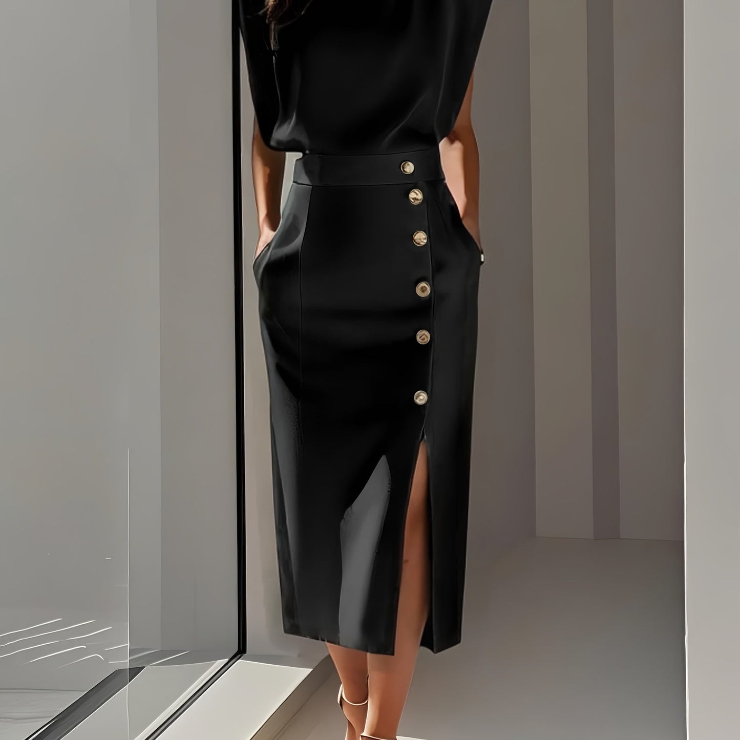 Elegant Button Office Dress