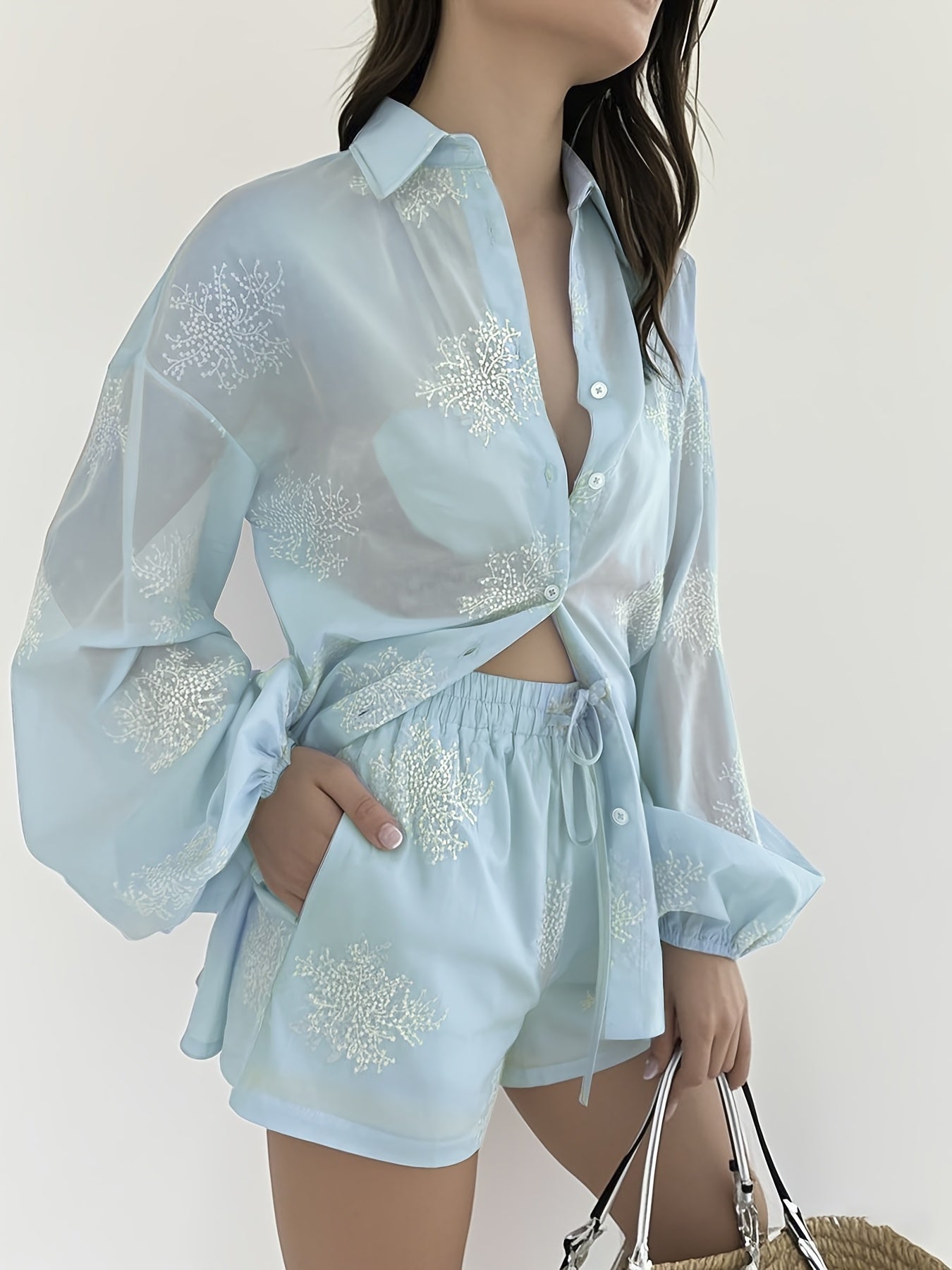 Delicate blue Top and Shorts Set