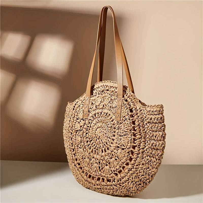 Round Embroidered Beach Straw Bag