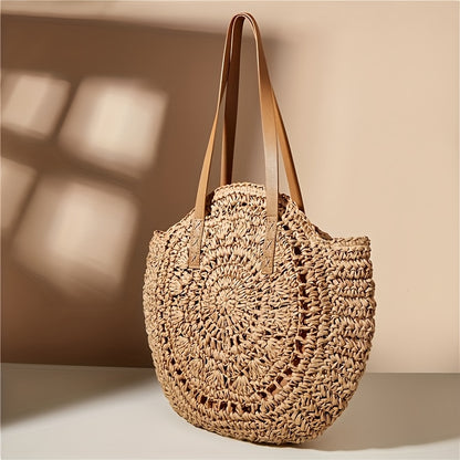 Round Embroidered Beach Straw Bag
