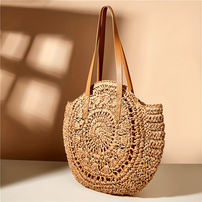 Round Embroidered Beach Straw Bag