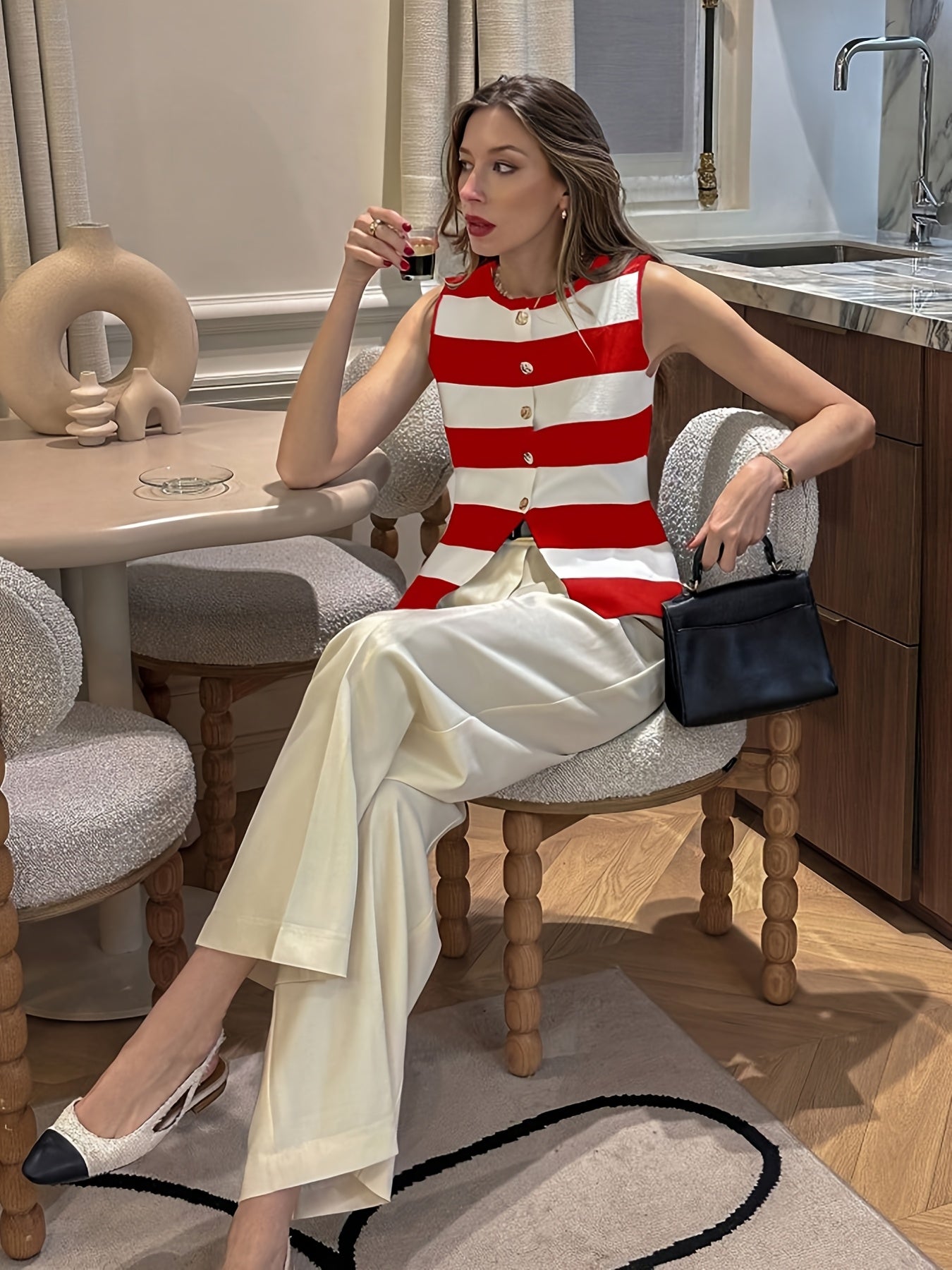 Striped Button-Up Vest Top