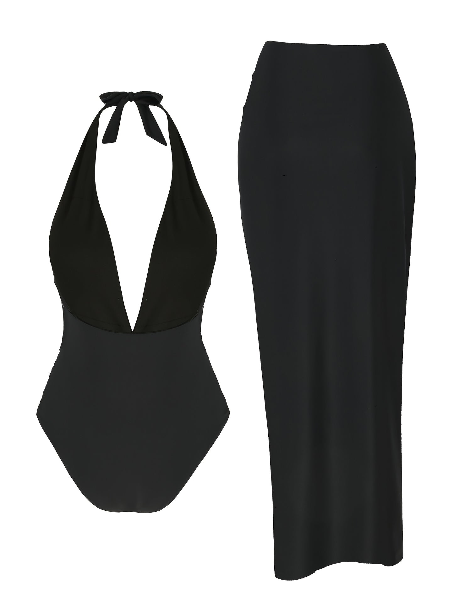 Starfish Halter Lace-Up One-Piece Swimsuit with High Slit Skirt