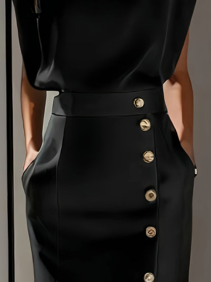 Elegant Button Office Dress