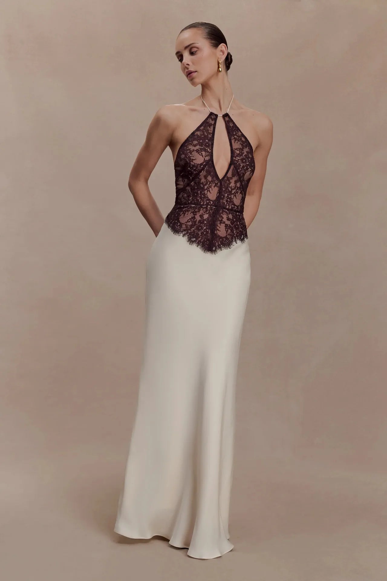 CHNMR Elegant Lace Hollow Out Halter Long Dress Women Sexy Patchwork Backless Female Maxi Dresses Summer Lady Evening Party Gown