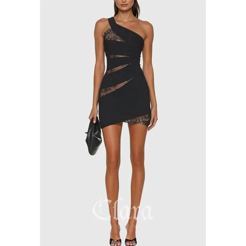 Clara Customized Black Lace Splice Sexy See-through Evening Dress Cross-border Bodycon Dress Empire Waist Sleeveless 2026