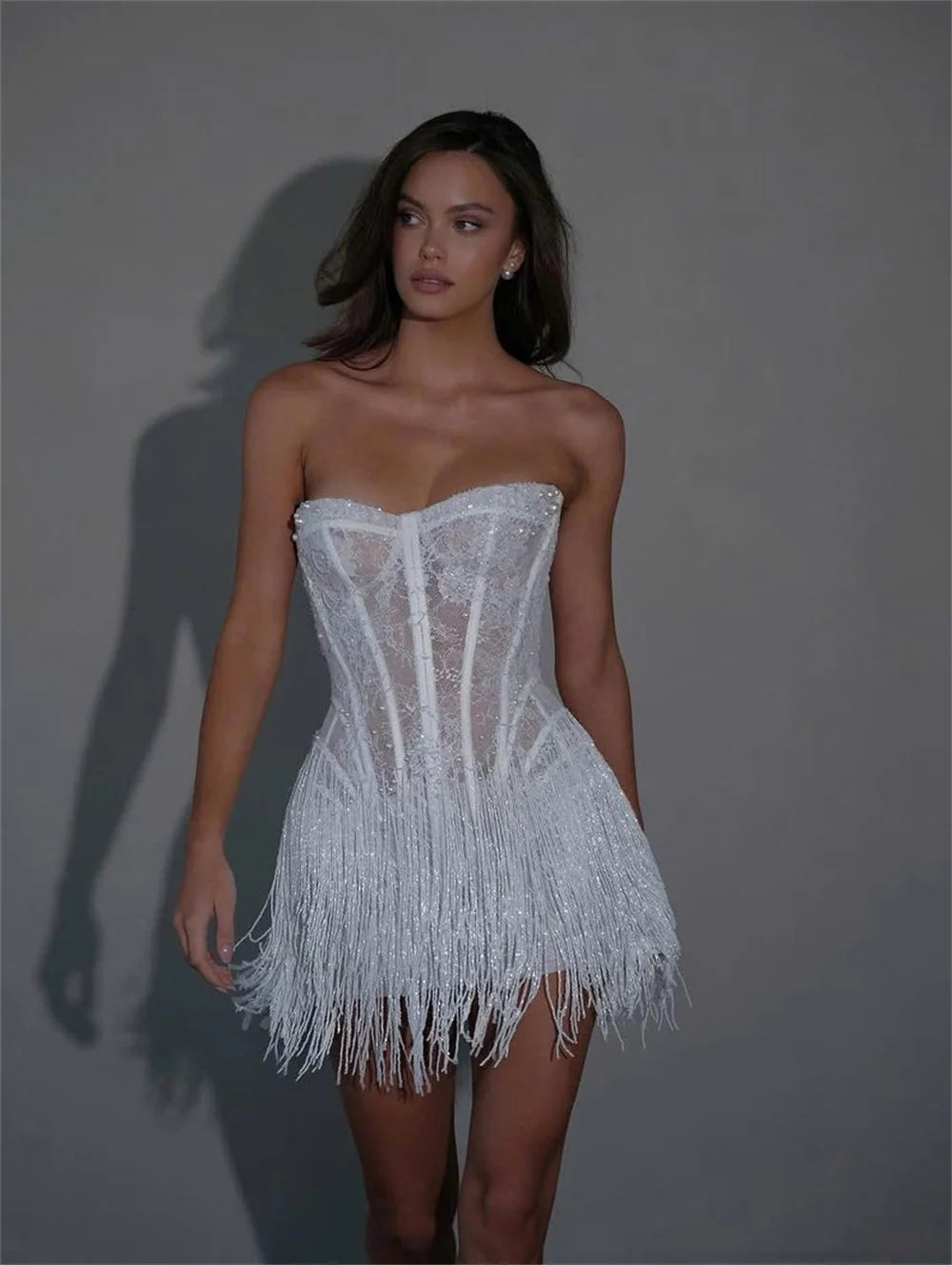 Luxury White Lace Tassel Mini