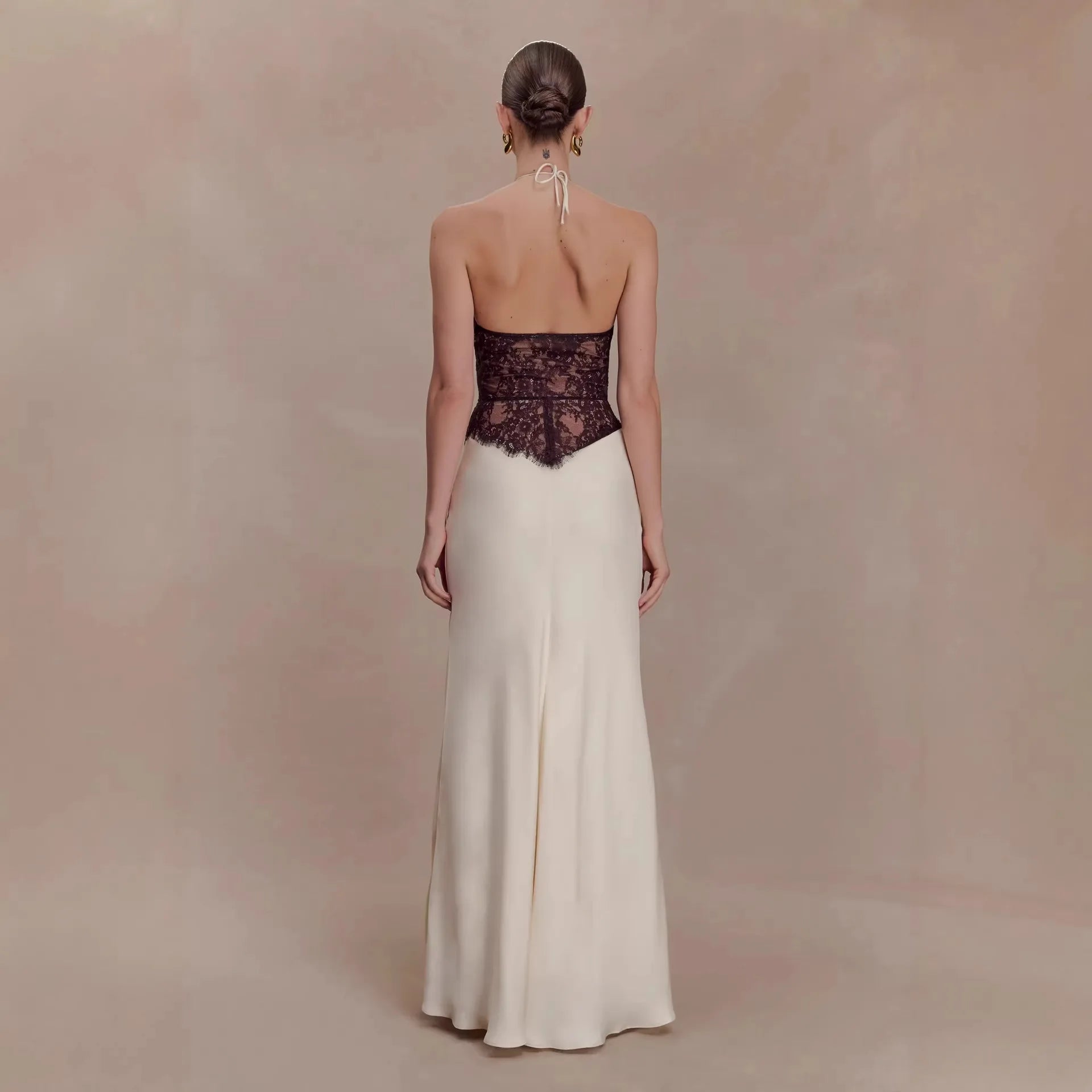 CHNMR Elegant Lace Hollow Out Halter Long Dress Women Sexy Patchwork Backless Female Maxi Dresses Summer Lady Evening Party Gown