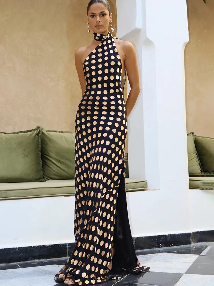 Polka Dot Halter Dress – Vacation-Ready Elegance