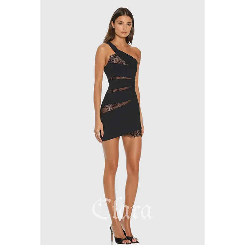 Clara Customized Black Lace Splice Sexy See-through Evening Dress Cross-border Bodycon Dress Empire Waist Sleeveless 2026
