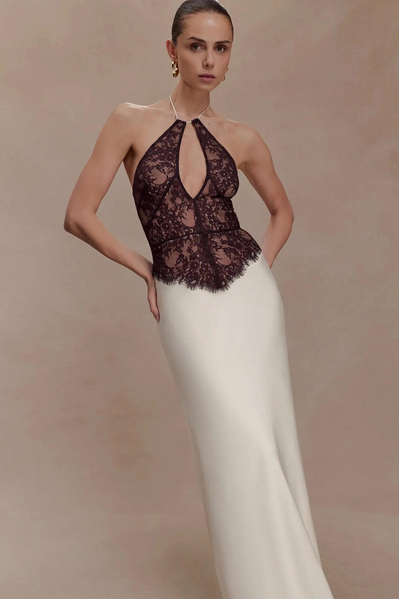 CHNMR Elegant Lace Hollow Out Halter Long Dress Women Sexy Patchwork Backless Female Maxi Dresses Summer Lady Evening Party Gown