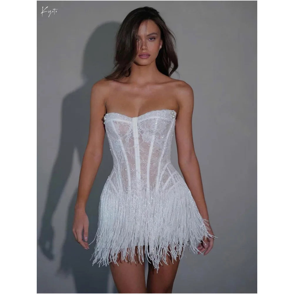 Luxury White Lace Tassel Mini