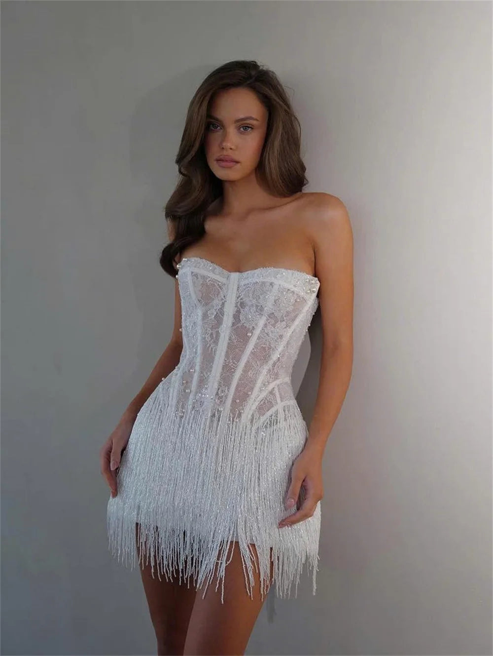 Luxury White Lace Tassel Mini