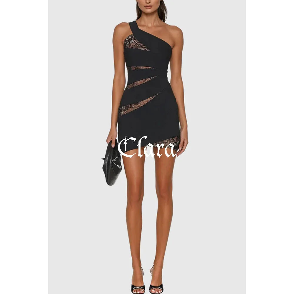 Clara Customized Black Lace Splice Sexy See-through Evening Dress Cross-border Bodycon Dress Empire Waist Sleeveless 2026