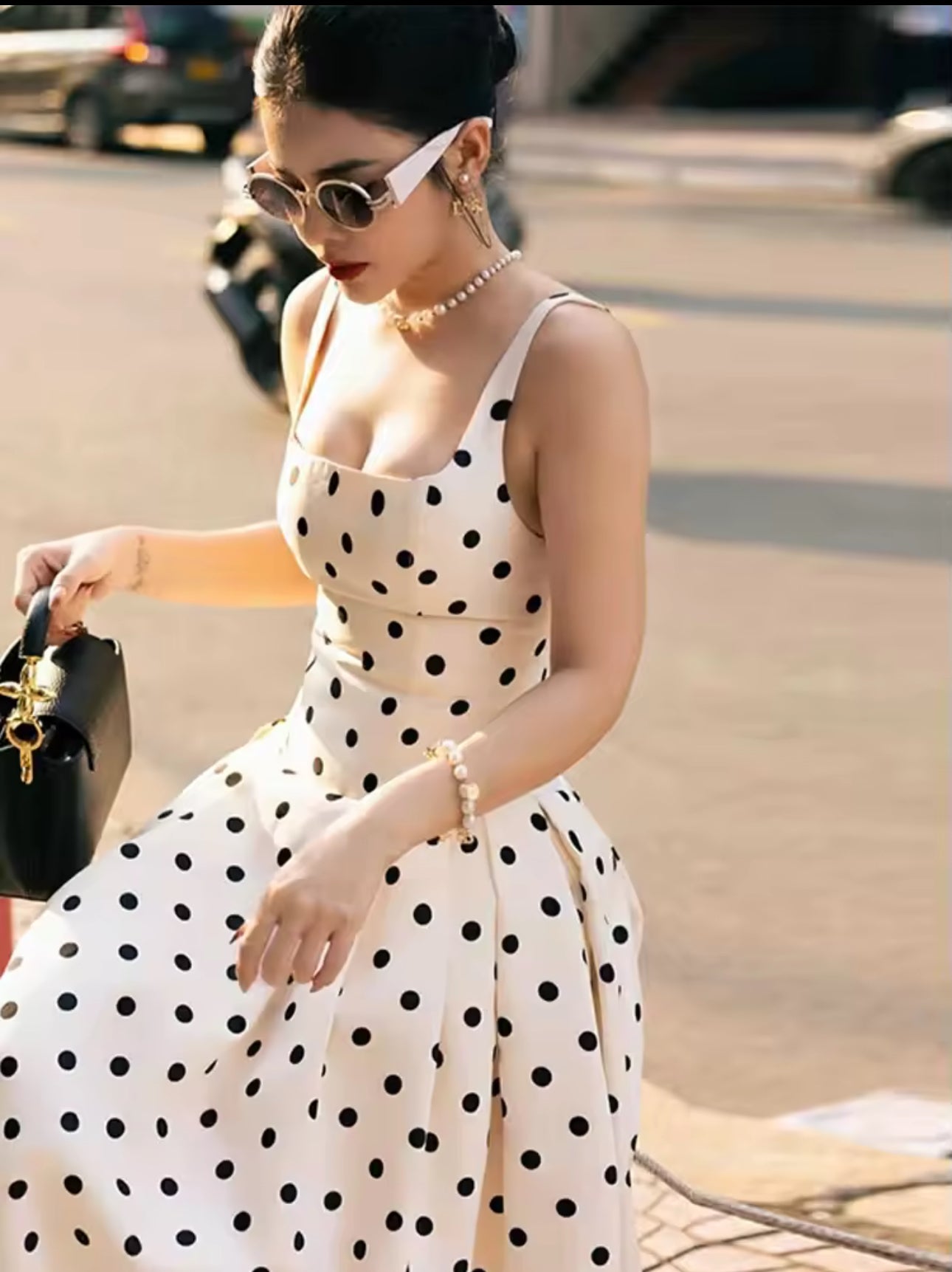 1 long Polka Dots Midi & Long Vacation dress