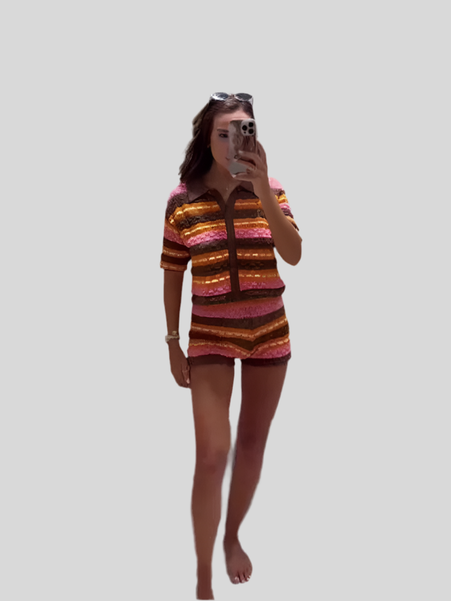 Knitting Stripe Shorts Set