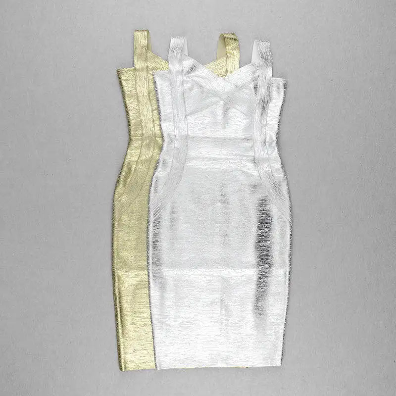 Golden silver bandage midi Dior dress