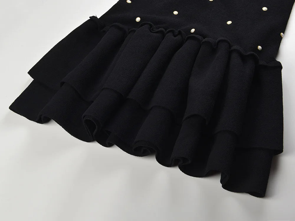 Fine Workmanship Beading Lady Sleeveless Solid Casual Wear O-necke Women Short Mini Knitted Ball Gown Dress