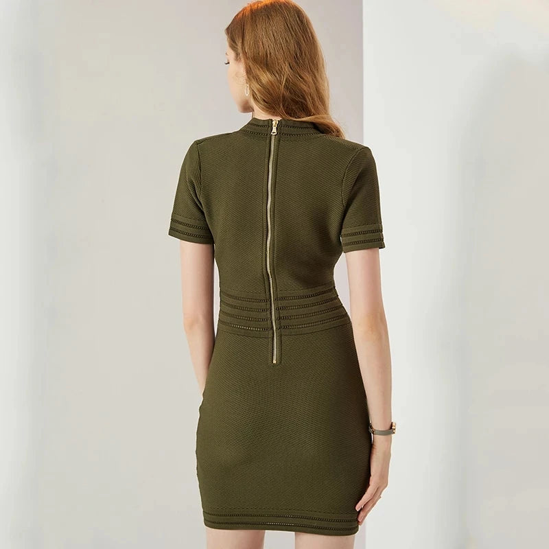 Luxury Army Green Knit Dress Boss Lady