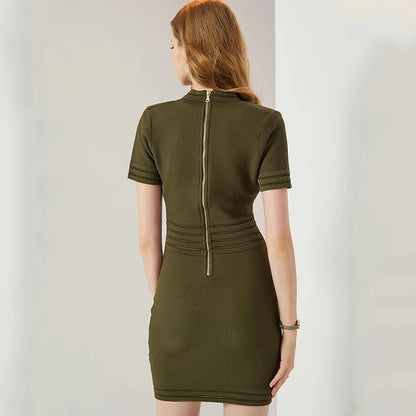 Luxury Army Green Knit Dress Boss Lady