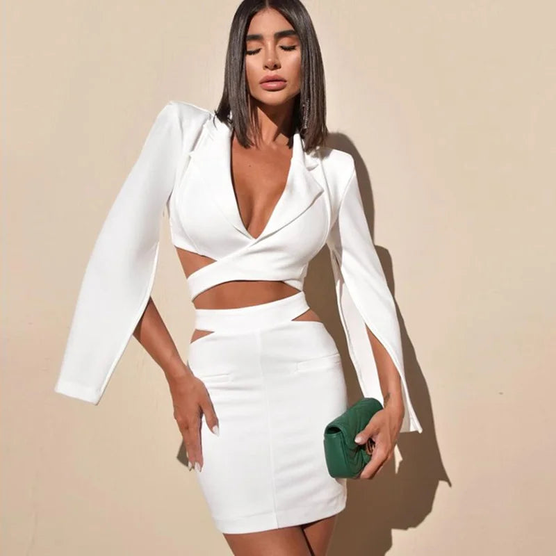 White Cut Out Blazer Dress