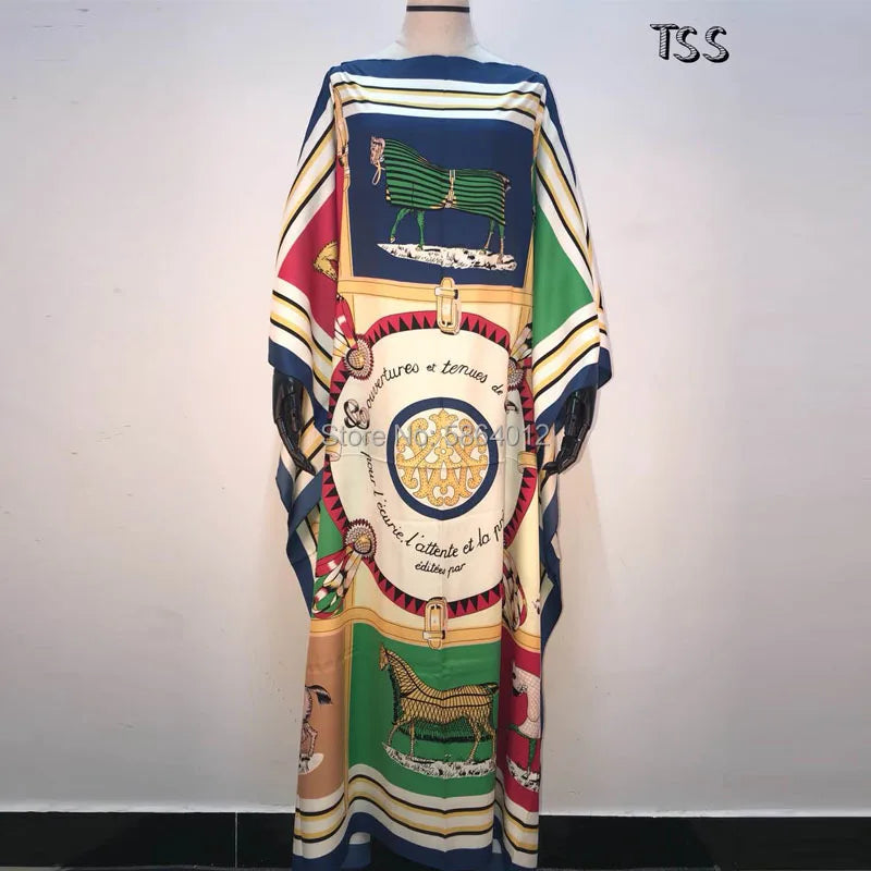 Africa Fashion Blogger Recommend Popular printed Silk Kaftan Maxi dresses Loose Summer Beach Bohemian kaftan long dress for lady - Shellss