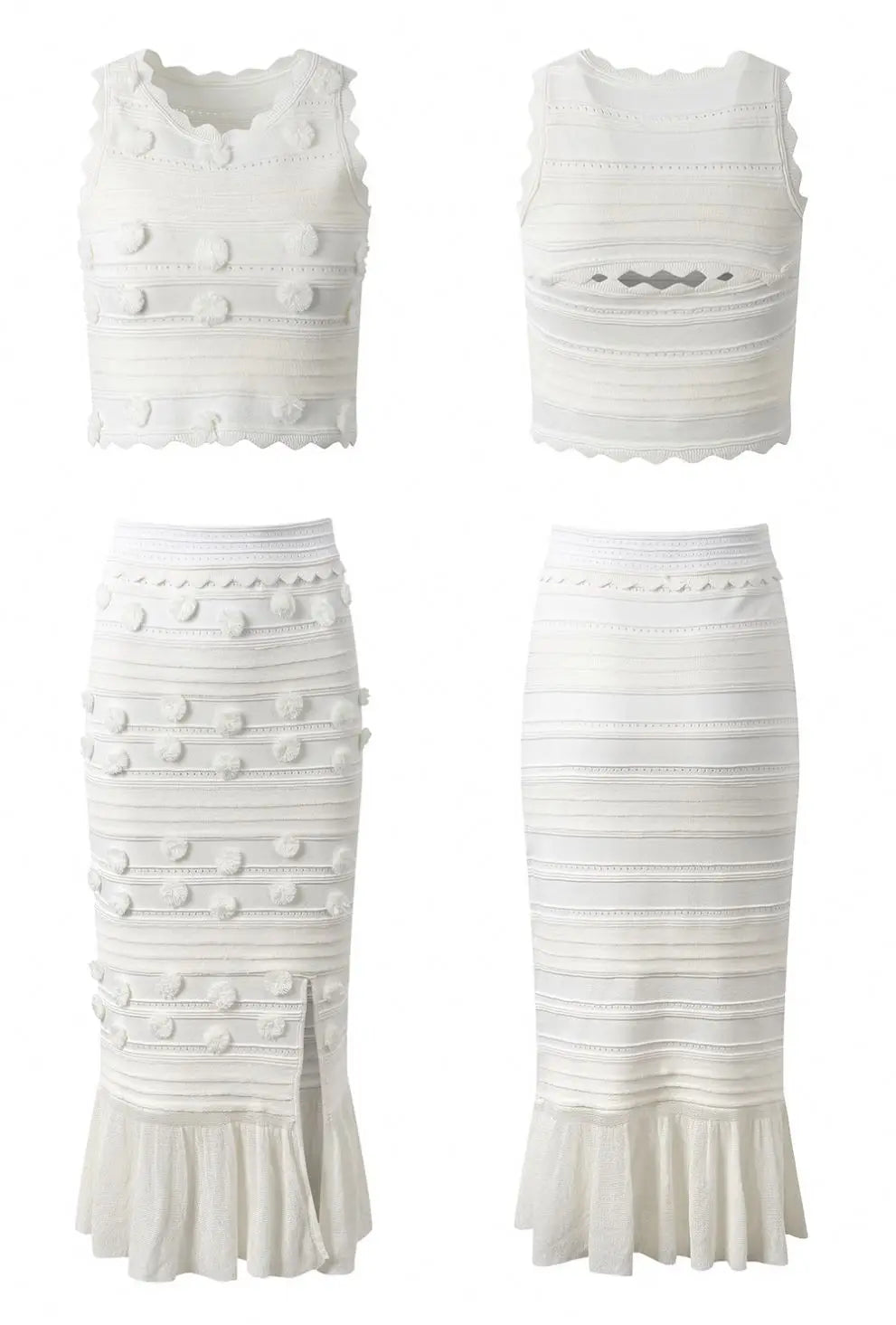Spring and Summer Fashion Design Pom Pom Embroidery Set Ruffle Tank Top Split Half Body Skirt Gentle Set
