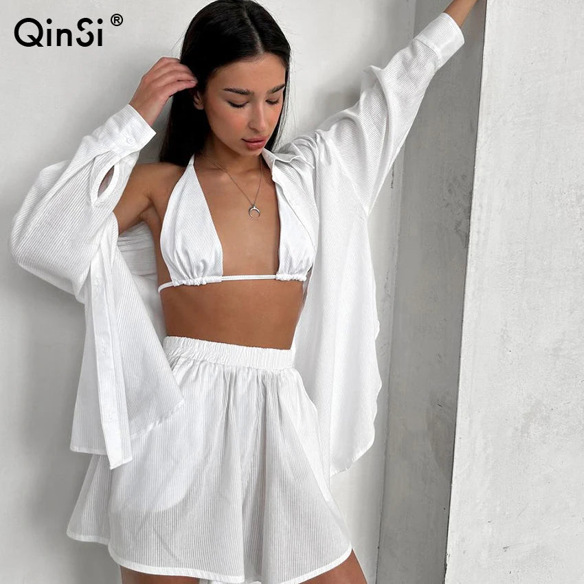 Spring 3 Pcs white shorts Set