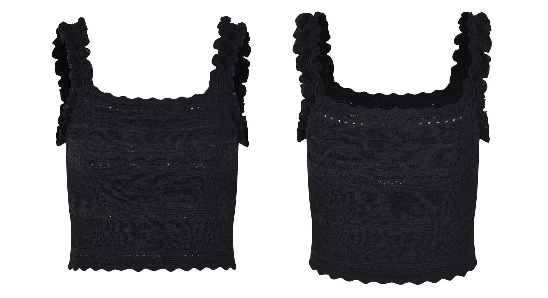 OUDINA Boutique Fashion Casual Elegant Ruffled Knit Camisole Sleeveless Tops Skirt Black Women Two Piece Set