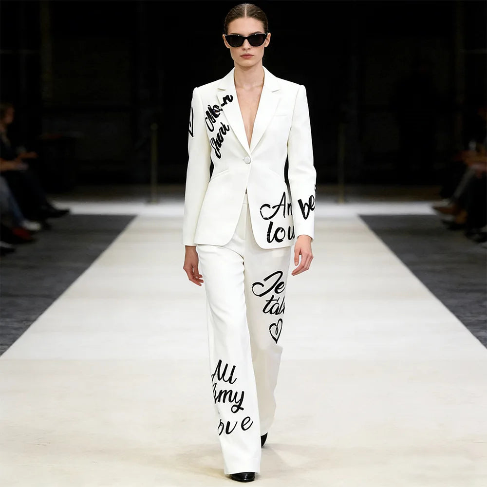 Wholesale Luxury White Womens Suit Set Elegant Tailored Office Business Blazer Pants Formal Wear for Ladies