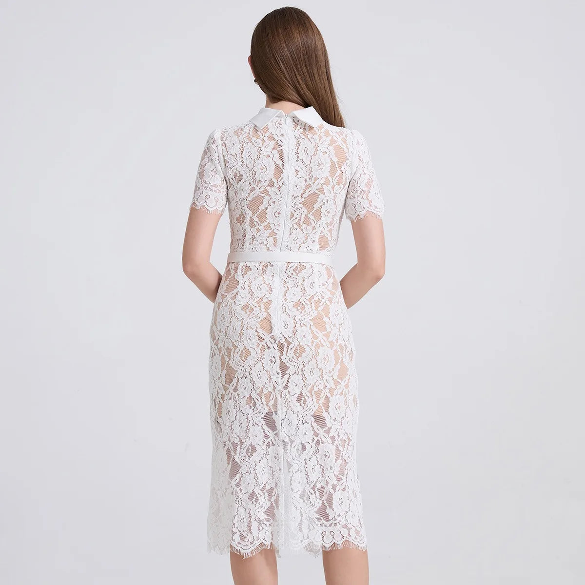 S-2XL Spring Summer Stretch Lace Elegant Patchwork Short Sleeve Dress High Fanny Pack Hip Dress Casual Dress
