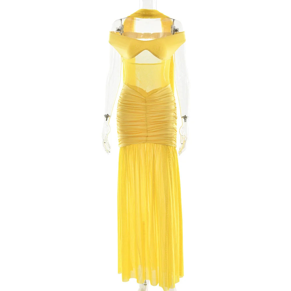 Sexy Open Back Slim Fit Tight Women Maxi Long Length Dresses Elegant Ladies Mesh Side Split Party Club Evening Dresses - Shellss