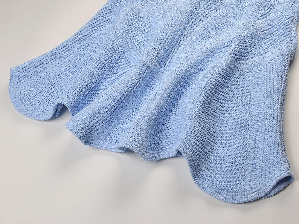 2026 Summer Lady Elegant Style Designed Solid Wavy Hem Sleeveless Wear Solid Waisted Straps A-line Short Mini Knits Dress Women