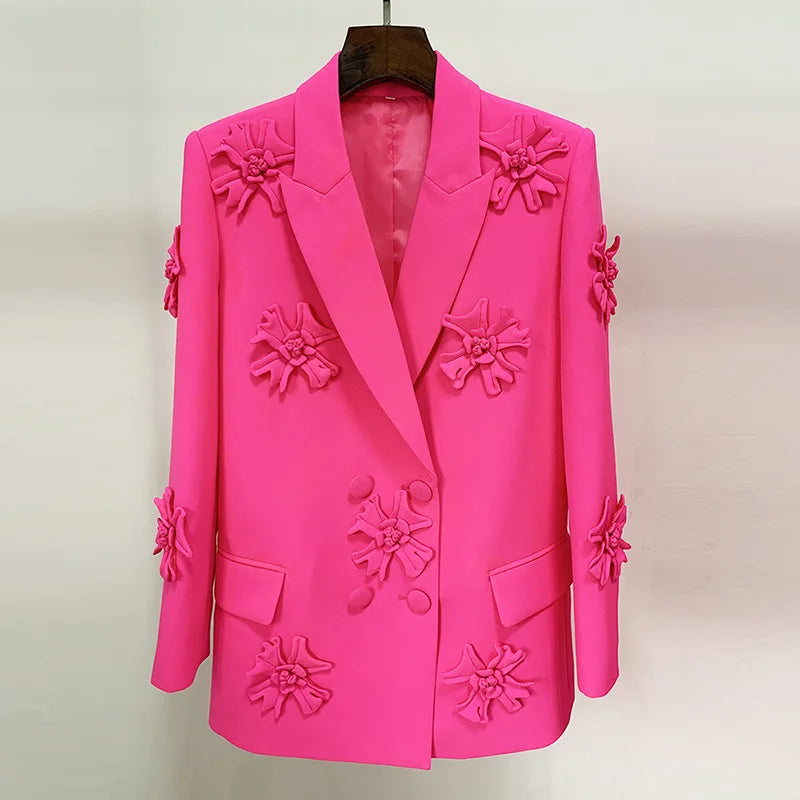 Blazer and Pants Set for Women Blazer Set High Quality 3D Flower Ladies Tuxedo Suit