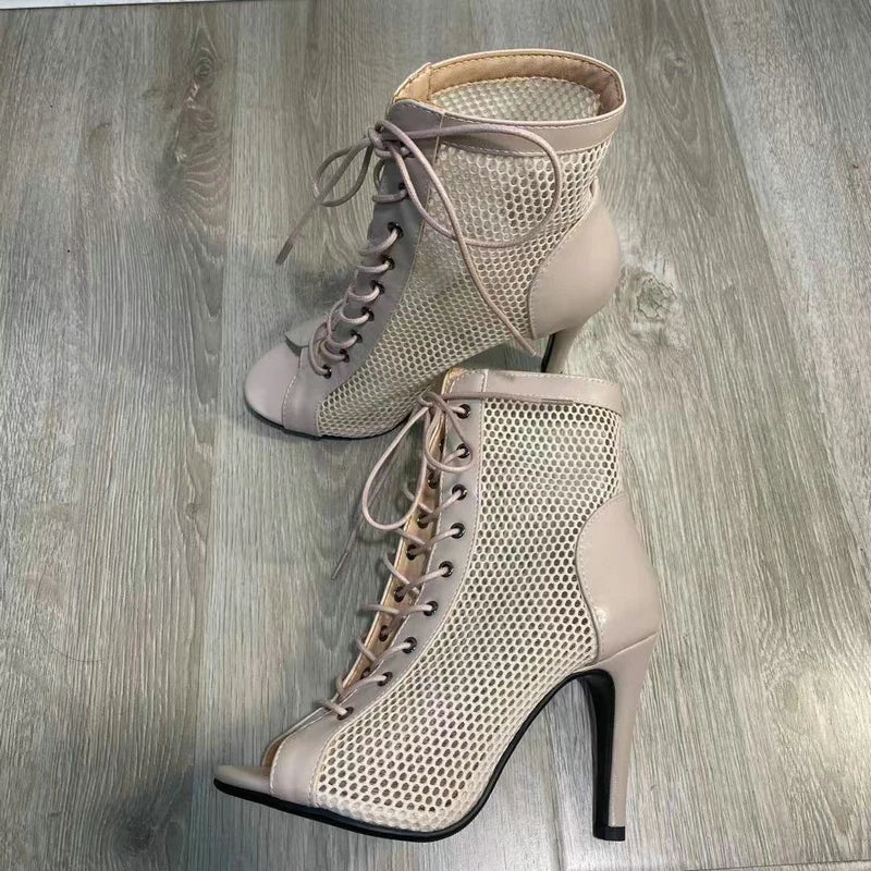 New Sexy High Heels Hollow Mesh Sandals Summer Fashion Trend Comfort Peep Toe Boots Stilettos Jazz Dance Female Shoes Plus Size