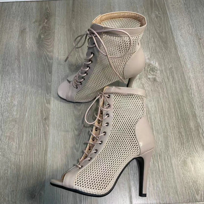 New Sexy High Heels Hollow Mesh Sandals Summer Fashion Trend Comfort Peep Toe Boots Stilettos Jazz Dance Female Shoes Plus Size