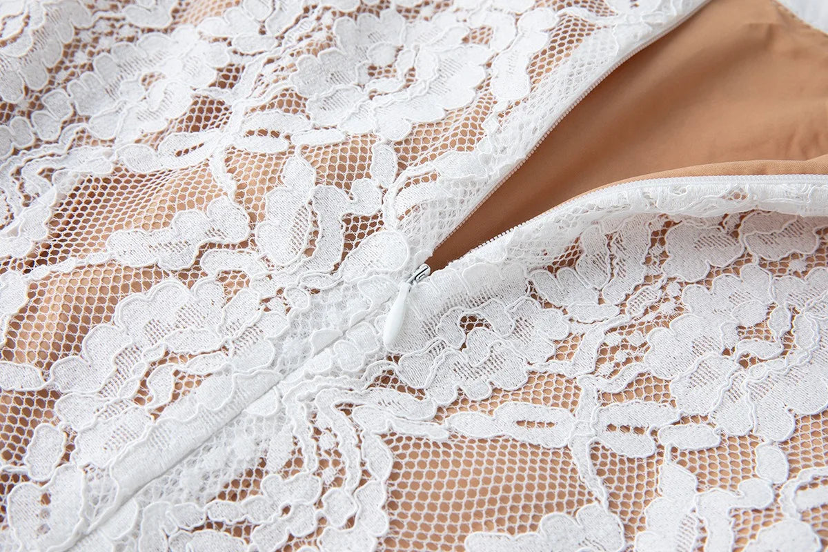 S-2XL Spring Summer Stretch Lace Elegant Patchwork Short Sleeve Dress High Fanny Pack Hip Dress Casual Dress