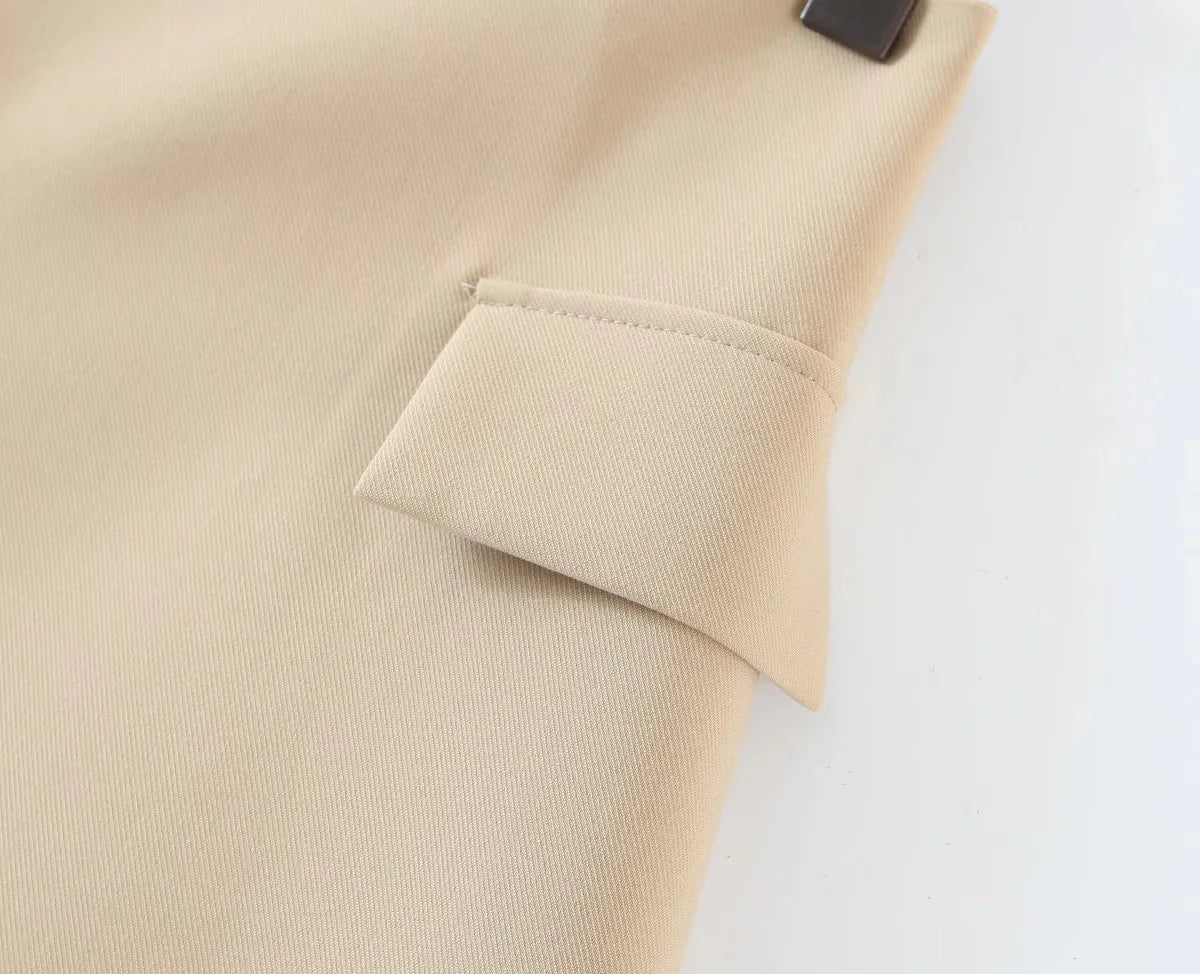 2 pieces 1 set Women One Button Short Blazer Cropped