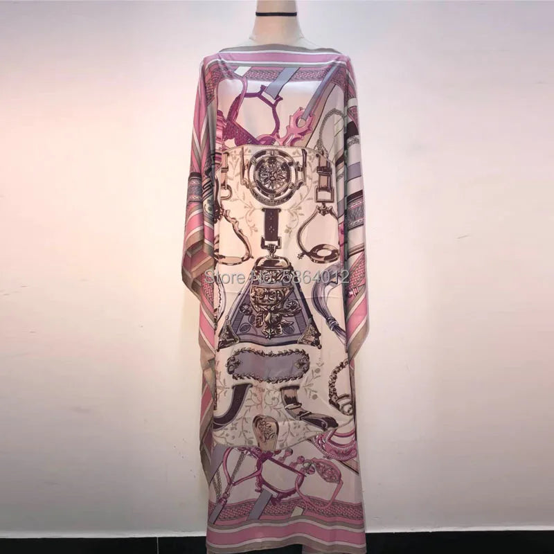 Africa Fashion Blogger Recommend Popular printed Silk Kaftan Maxi dresses Loose Summer Beach Bohemian kaftan long dress for lady - Shellss