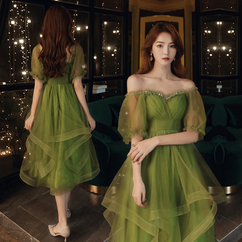 Grass green princess bridesmaid Dress