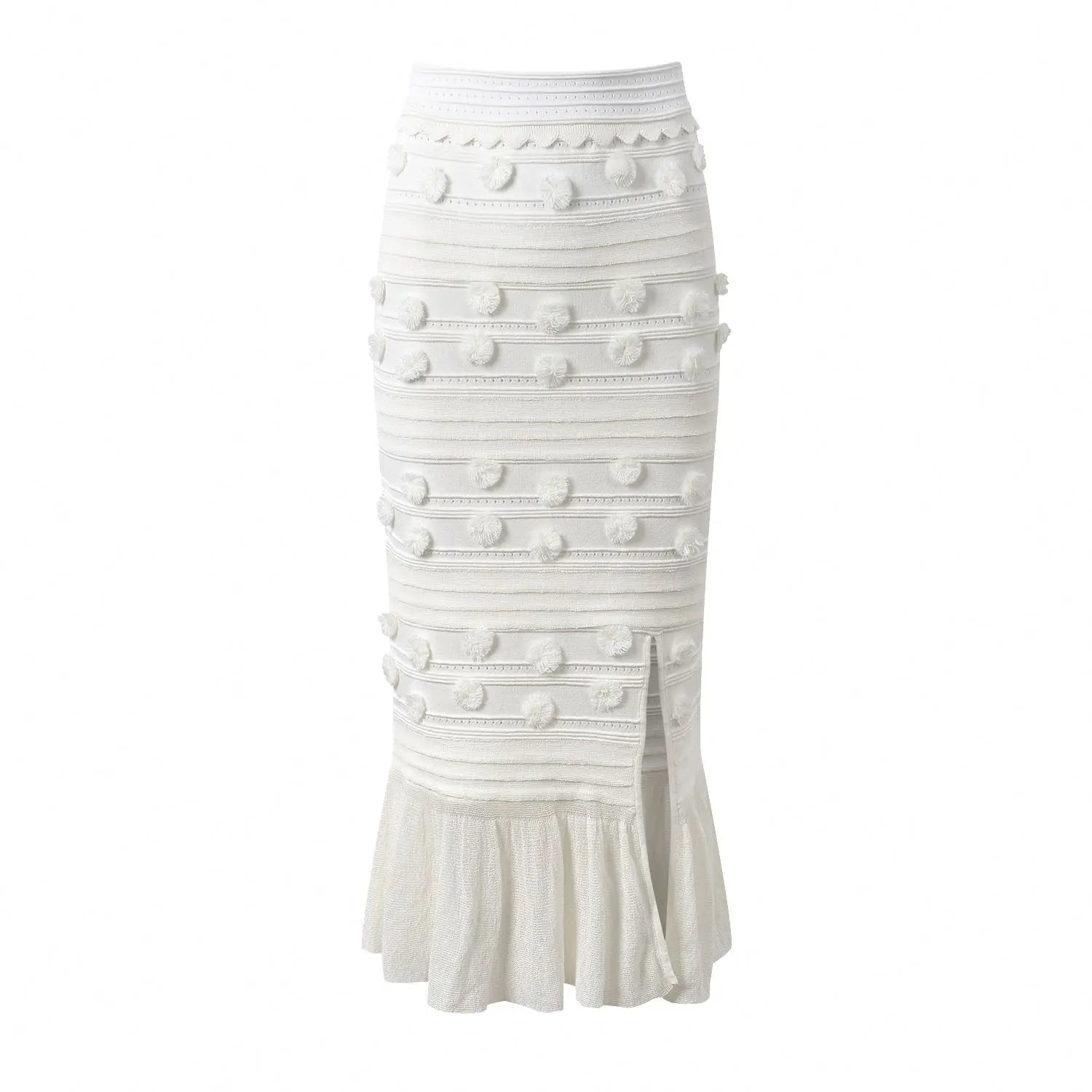 Spring and Summer Fashion Design Pom Pom Embroidery Set Ruffle Tank Top Split Half Body Skirt Gentle Set