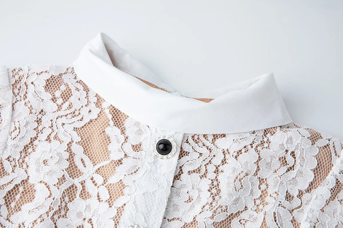 S-2XL Spring Summer Stretch Lace Elegant Patchwork Short Sleeve Dress High Fanny Pack Hip Dress Casual Dress