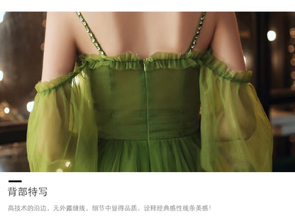 Grass green princess bridesmaid Dress