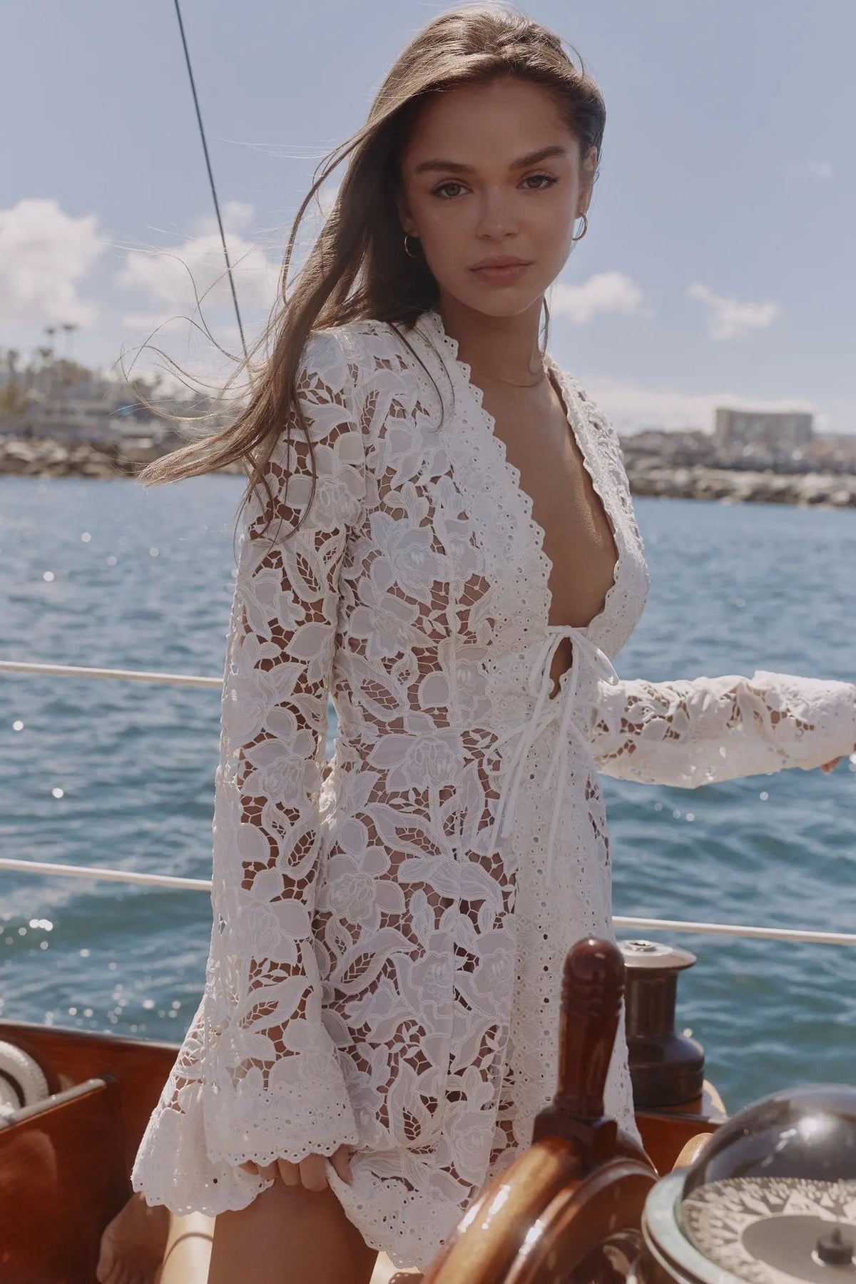 2026 New Women Luxury Heavy Hollow Out Lace Mini Dress Elegant Deep V Neck Slim Fit Vacation Beach Casual Dress