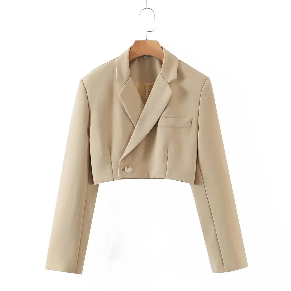 2 pieces 1 set Women One Button Short Blazer Cropped